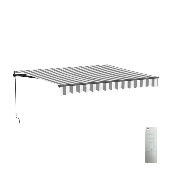 ALEKO 13' x 10' Grey White Stripes Retractable Motorized Patio Awning Sunshade