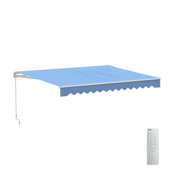 ALEKO Retractable Motorized Patio 10 x 8 feet Awning Sunshade Sky Blue