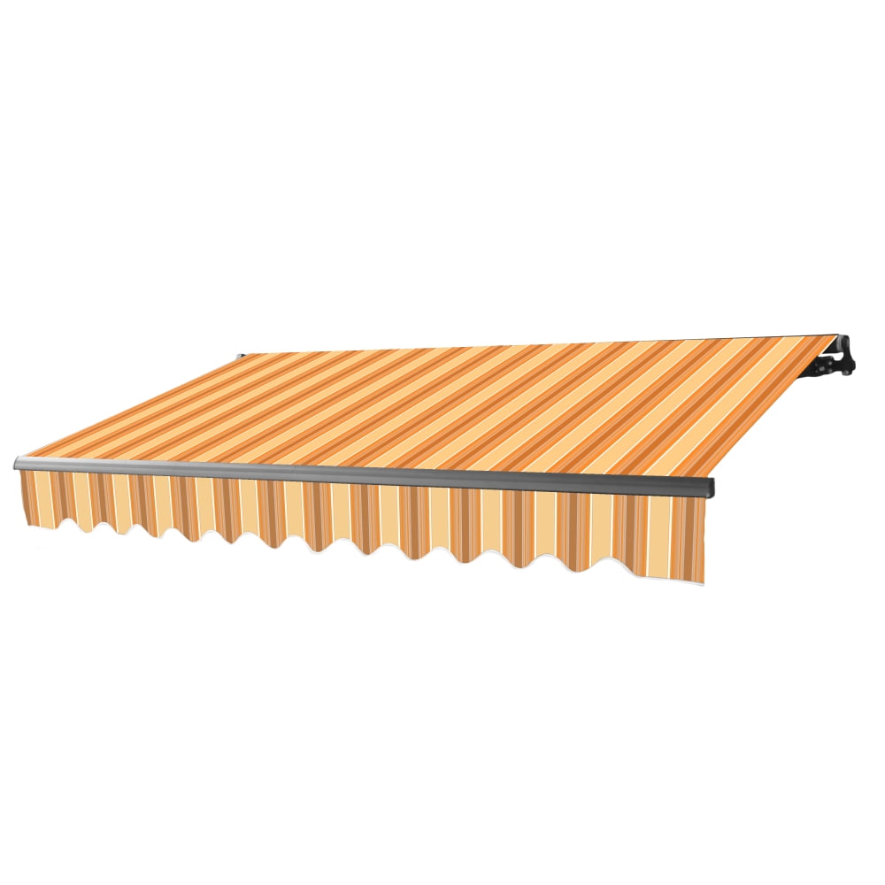 Multi Striped Yellow Retractable Patio Awning with Black Frame
