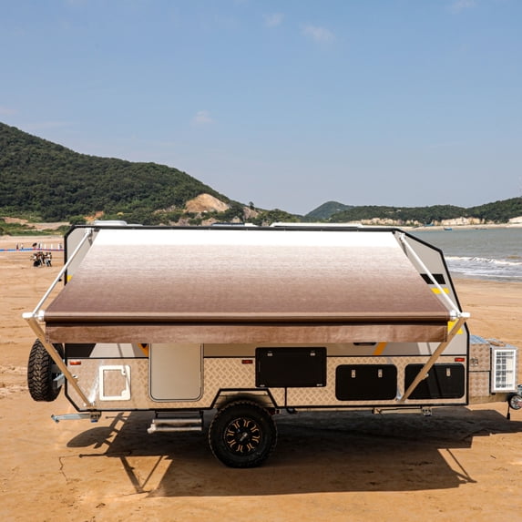 ALEKO Retractable RV Awning 16X8 ft Patio Camping Waterproof Vinyl Canopy Brown Fade
