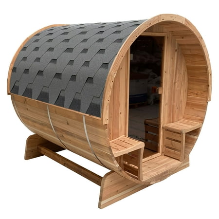ALEKO SB4CED Outdoor Rustic Cedar 3-4 Person Barrel Steam Sauna 4.5 kW UL Certified Heater