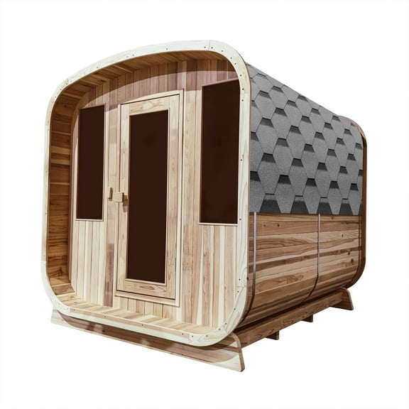ALEKO SRCE4HULL Rustic Cedar Barrel Rounded Square 4 Person Sauna with Heater