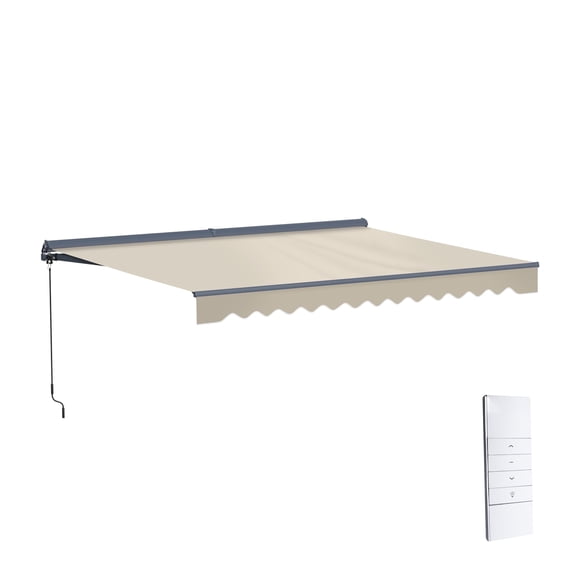 Semi-Cassette Motorized LED Luxury Patio Awning - 12 x 10 Ft - Ivory Cream - Moroccan Collection