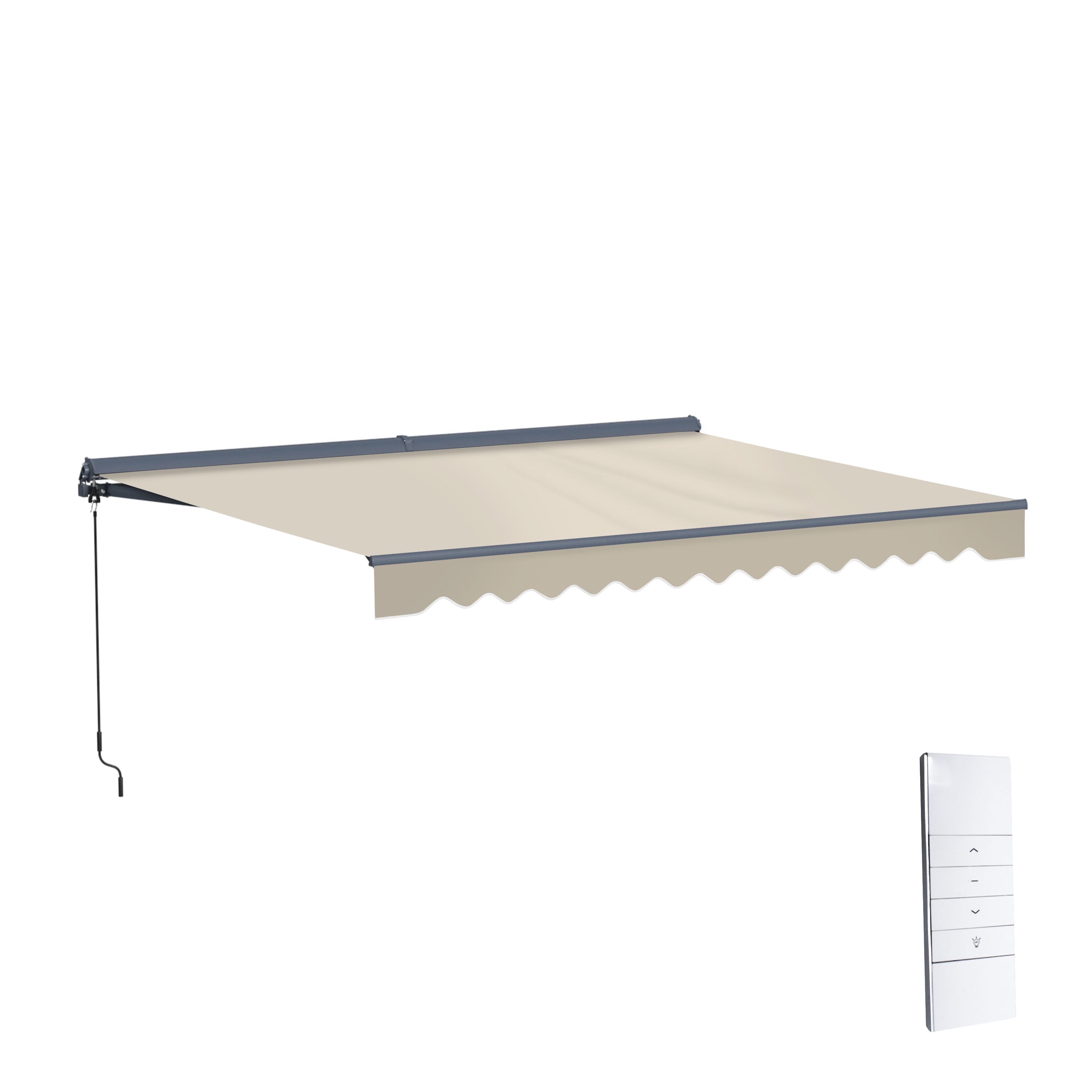 Ivory Motorized Retractable Patio Awning with LED Lights, 12 x 10 ft