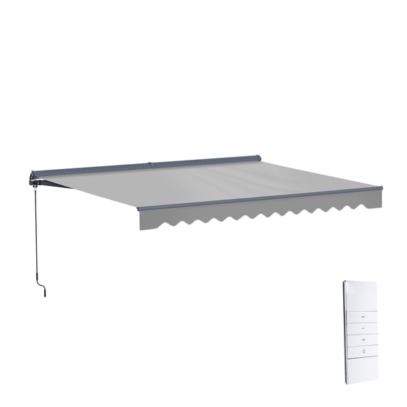 Semi-Cassette Motorized LED Luxury Patio Awning - 13 x 10 Ft - Silver Gray - Moroccan Collection