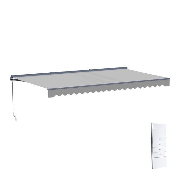 Semi-Cassette Motorized LED Luxury Patio Awning - 20 x 10 Ft - Silver Gray - Moroccan Collection