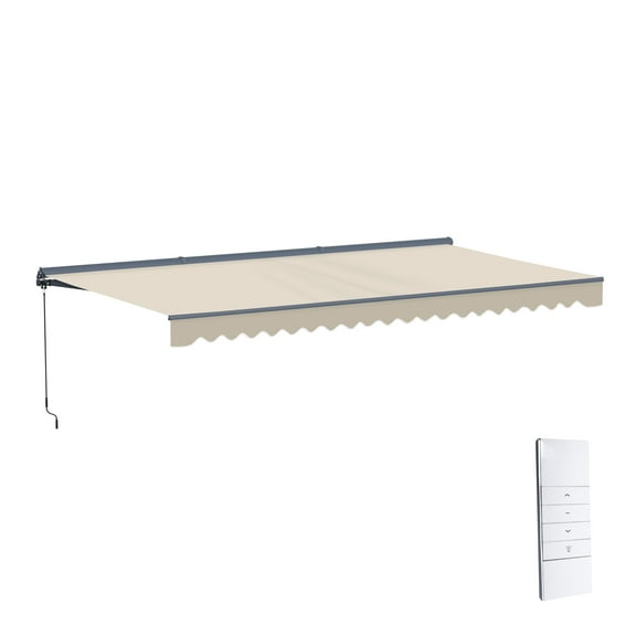 Semi-Cassette Motorized LED Luxury Patio Awning - 20 x 10 Ft - Ivory Cream - Moroccan Collection