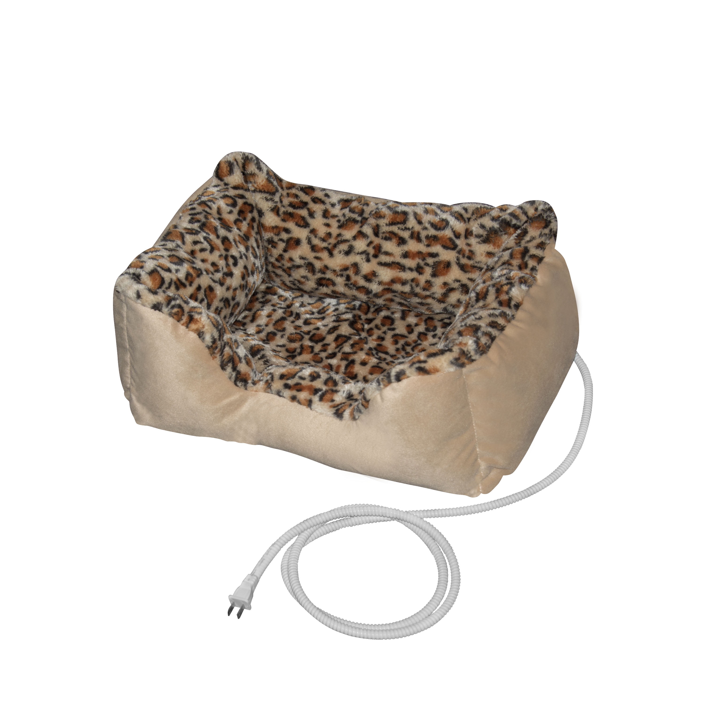 ALEKO Soft ThermoPadded Heated Pet Bed 20X16X8 inches Leopard Print