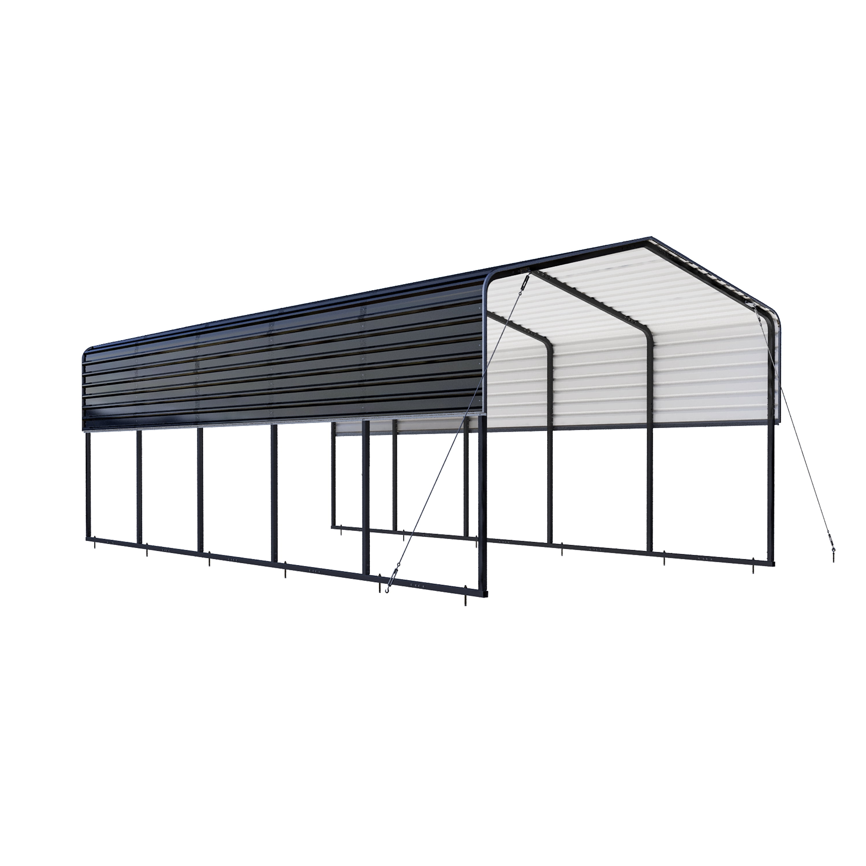 Black Steel Carport with Corrugated Roof Panels 12 x 25 Feet