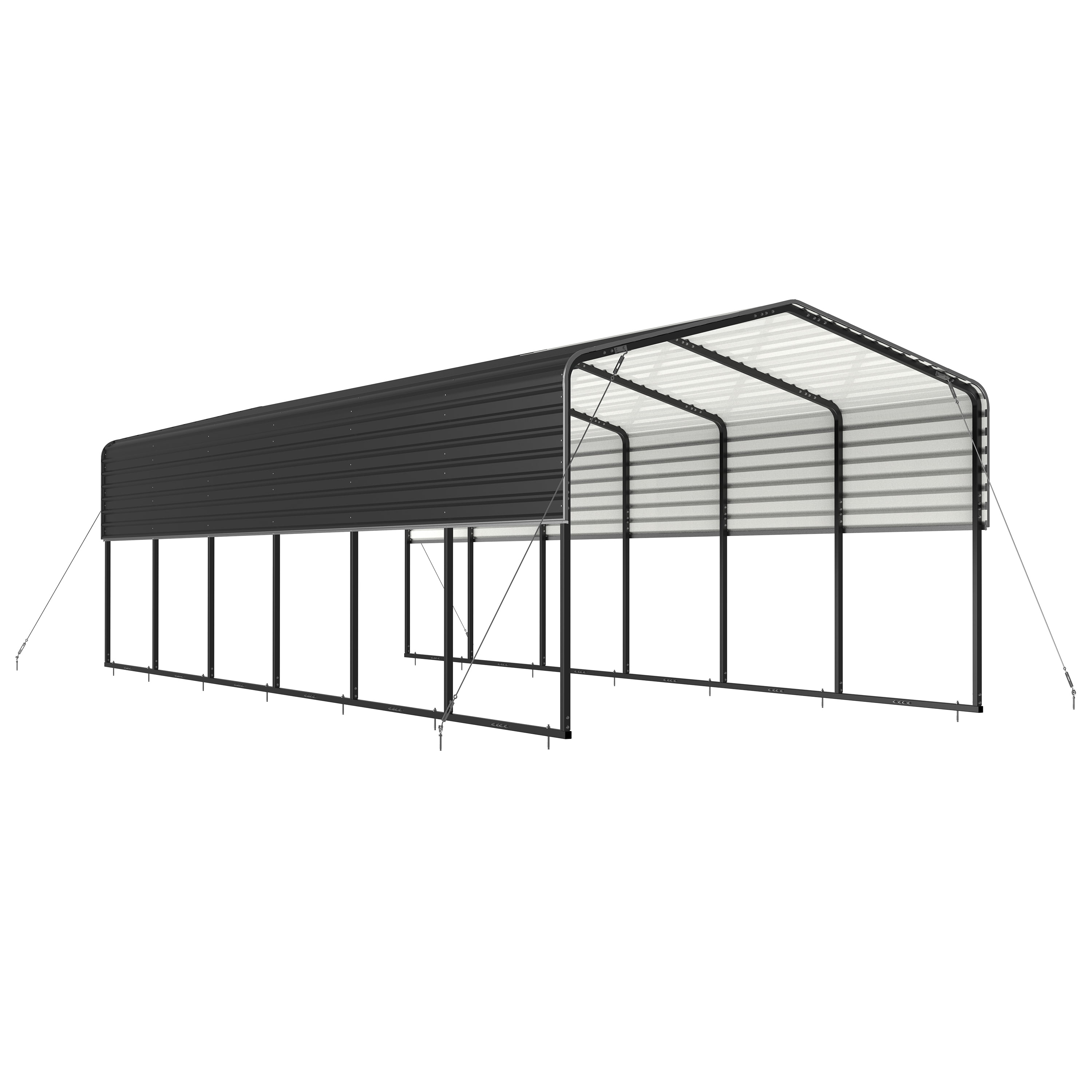 ALEKO Black Steel Carport with Corrugated Roof Panels 12 x 30 feet