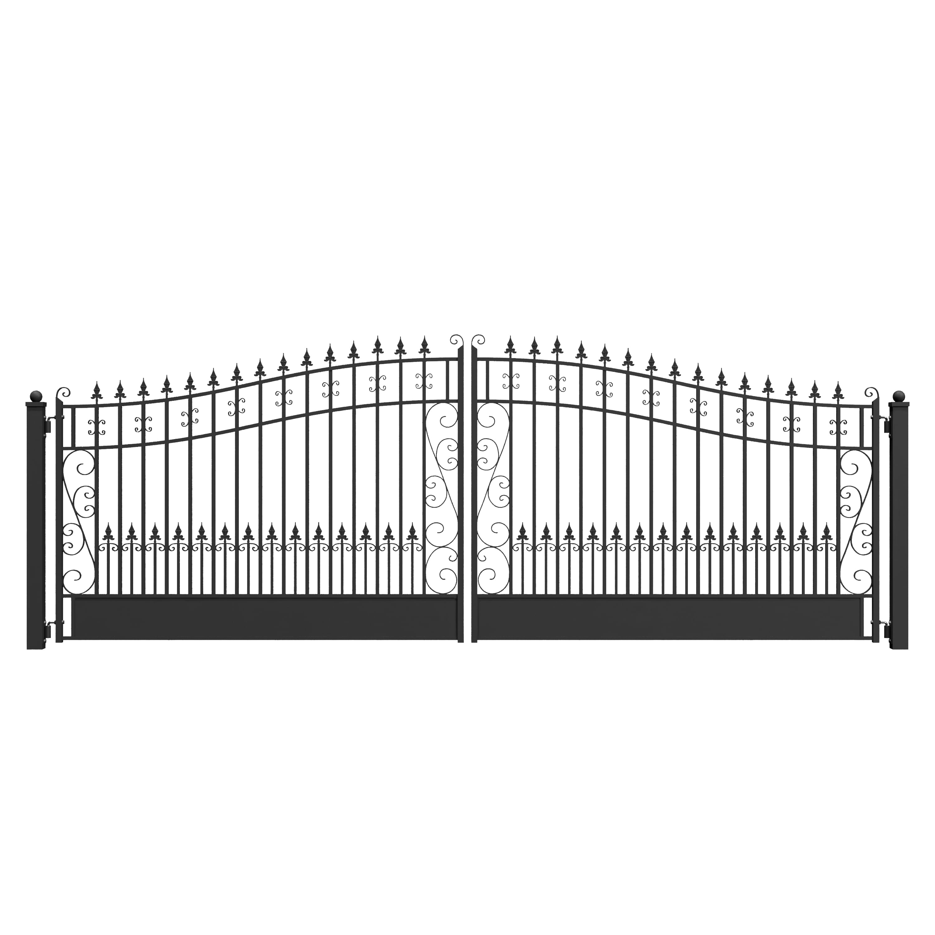 Venice Style Black Steel Dual Swing Driveway Gate 18 x 6 ft