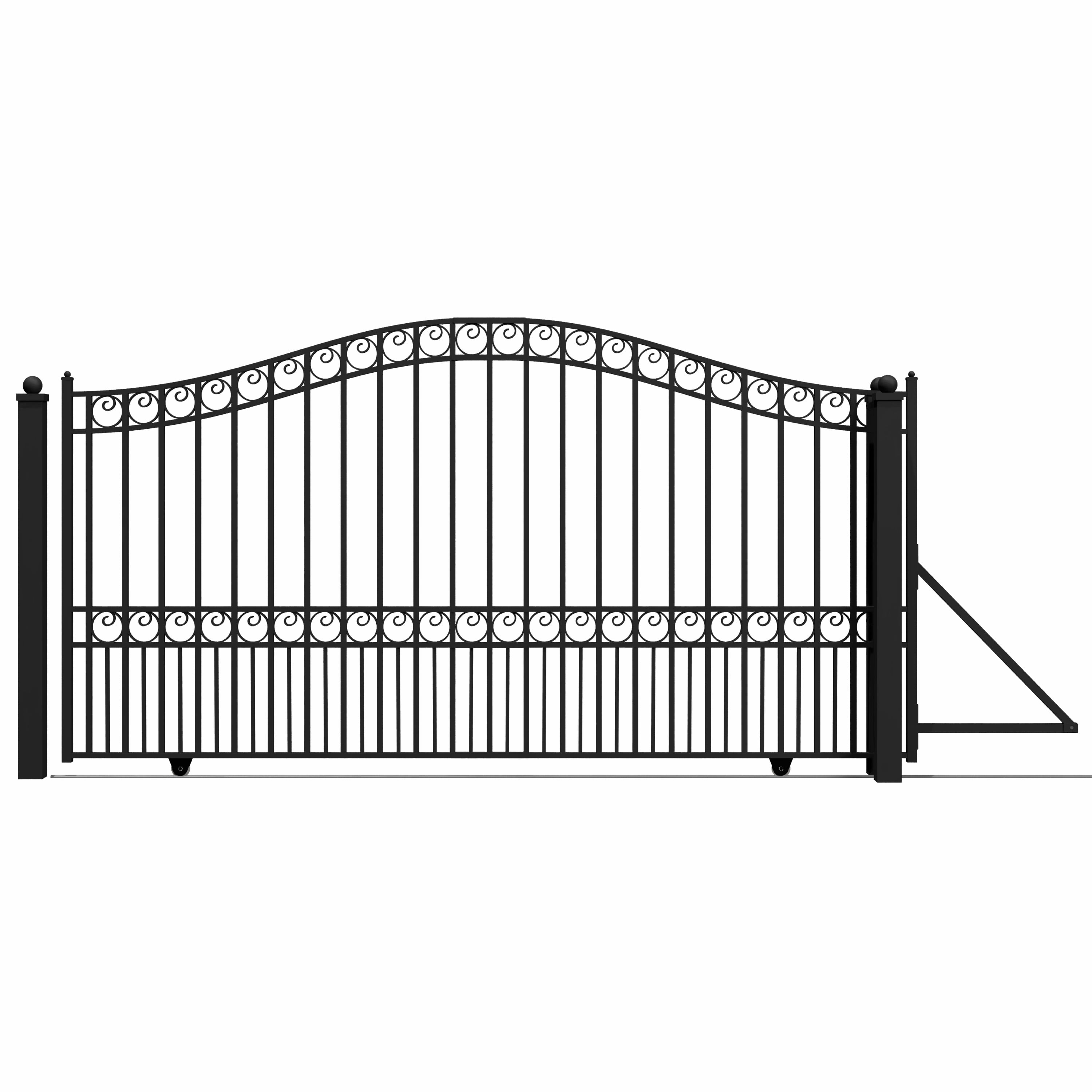 London Style 12' Black Steel Sliding Driveway Gate with Opener
