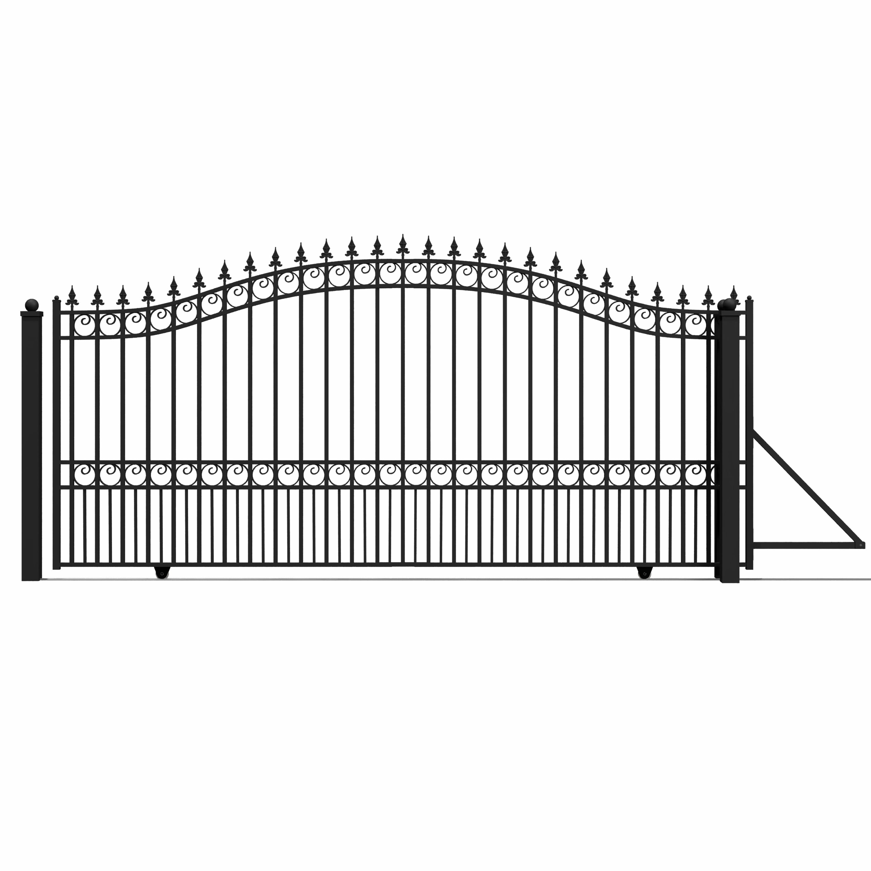 Black Steel Arched Sliding Driveway Gate with Pointed Pickets
