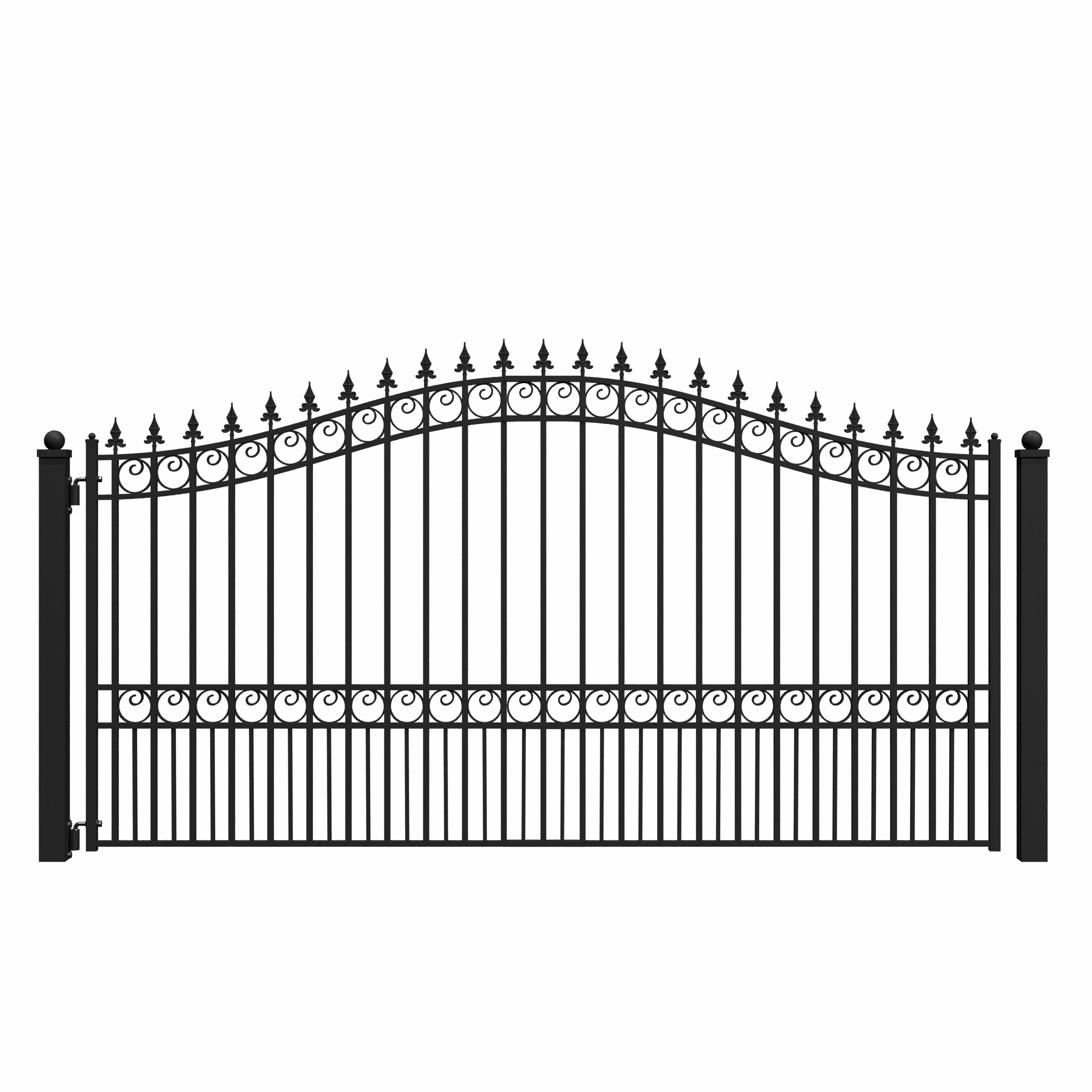 London Style Black Steel Arched Driveway Gate with Pointed Pickets