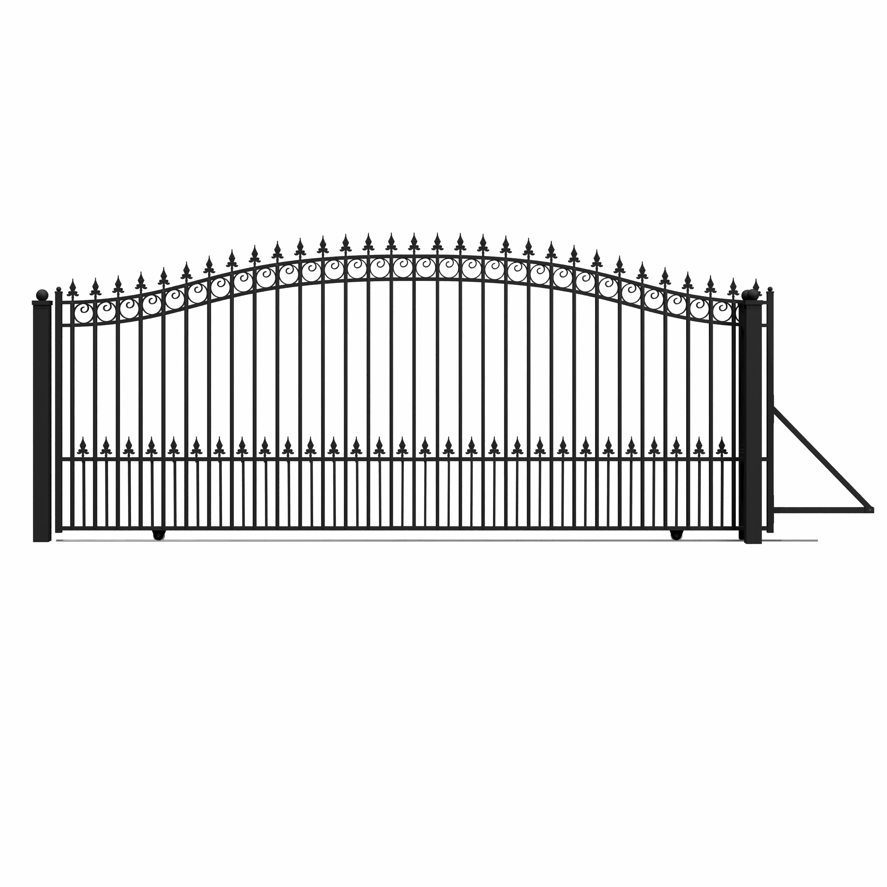 Black Steel Arched Sliding Driveway Gate with Pointed Pickets