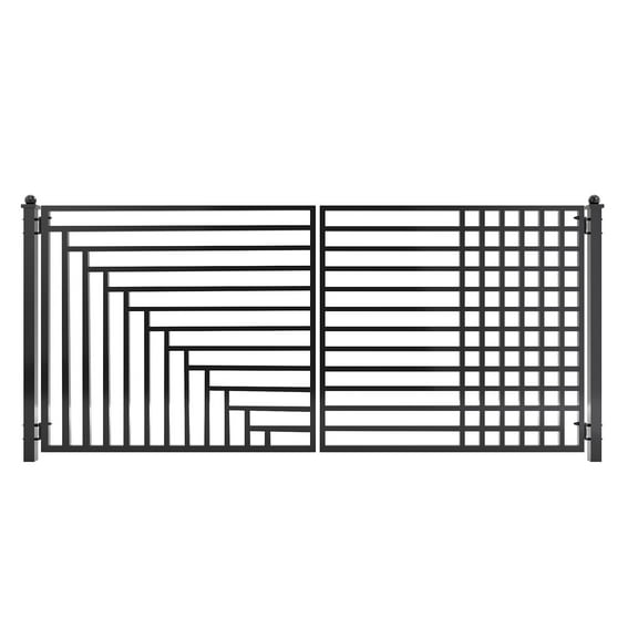 ALEKO Yard Garden Modern Kyiv Style Dual Swing Steel Driveway Gate 18 ft Black