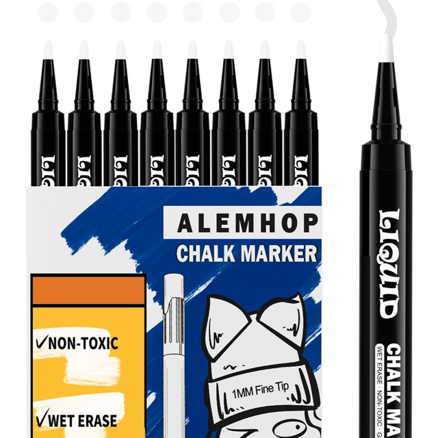 ALEMHOP White Chalk Markers Fine Tip Liquid Chalk Markers for Acrylic