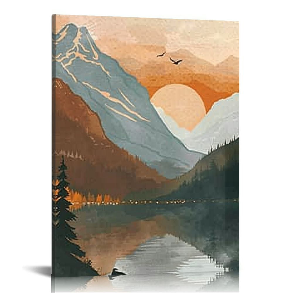 ALEPADNF Boho Sunset Mountain Canvas Wall Art Abstract Orange Ridge ALEPADNF Boho Sunset Mountain Canvas Wall Art Abstract Orange Ridge