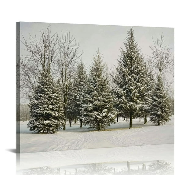ALEPADNF Christmas Wall Art Vintage Pine Tree Print Winter Canvas Wall Art Winter Farmhouse Pictures Snowflake Artwork Scene Wall Art Botanical Print Pictures Poster Landscape Painting 20x16in