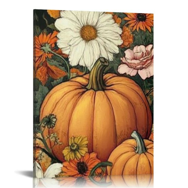 ALEPADNF Fall Pumpkin Canvas Wall Art Orange Autumn Harvest Pictures