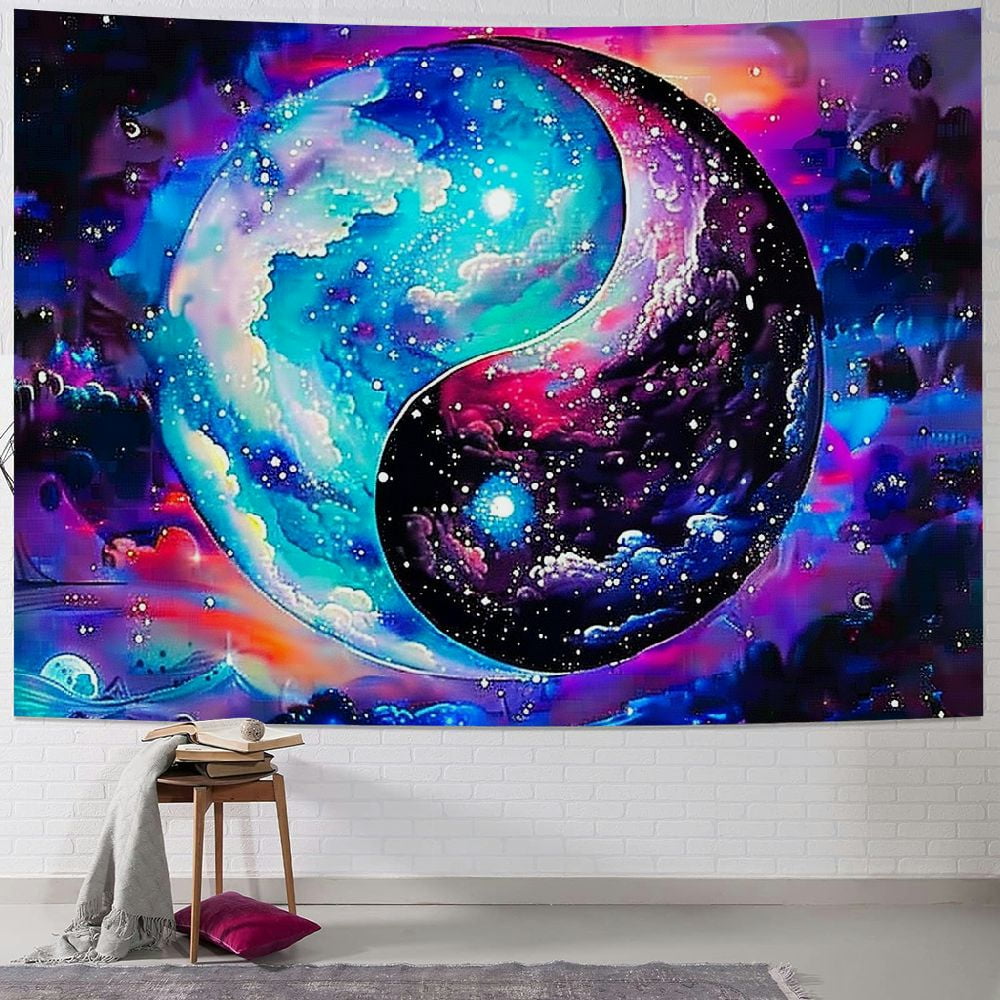 Aidatain Fantasy Colorful Sky Tapestry - Nebula Yin Yang Design, Large 108"x90", Flannel Fabric Wall Hanging