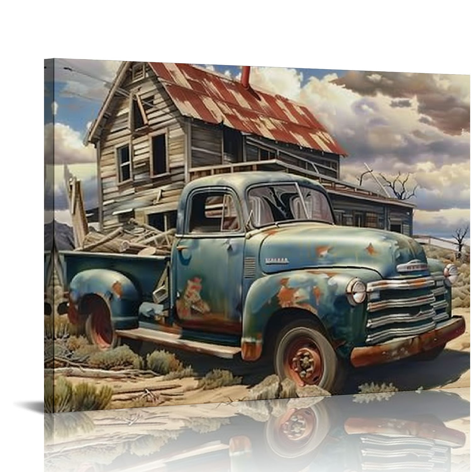 ALEPADNF Farmhouse Truck Wall Art Old Barn Pictures Wall Decor Rustic ...