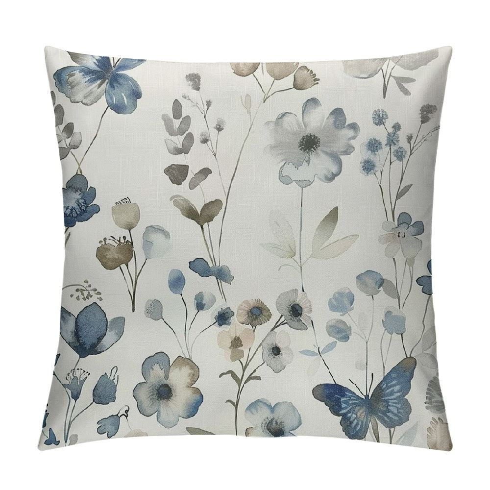 ALEPADNF Floral Spring Pillow Cover Gray Blue Minimalist Watercolor