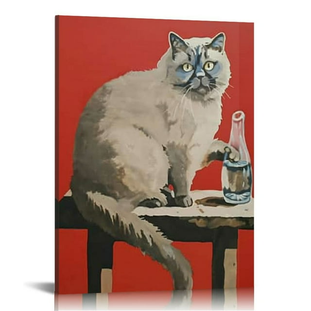 ALEPADNF Funny Bread Black Cat Canvas Wall Art Quirky Kitten Posters