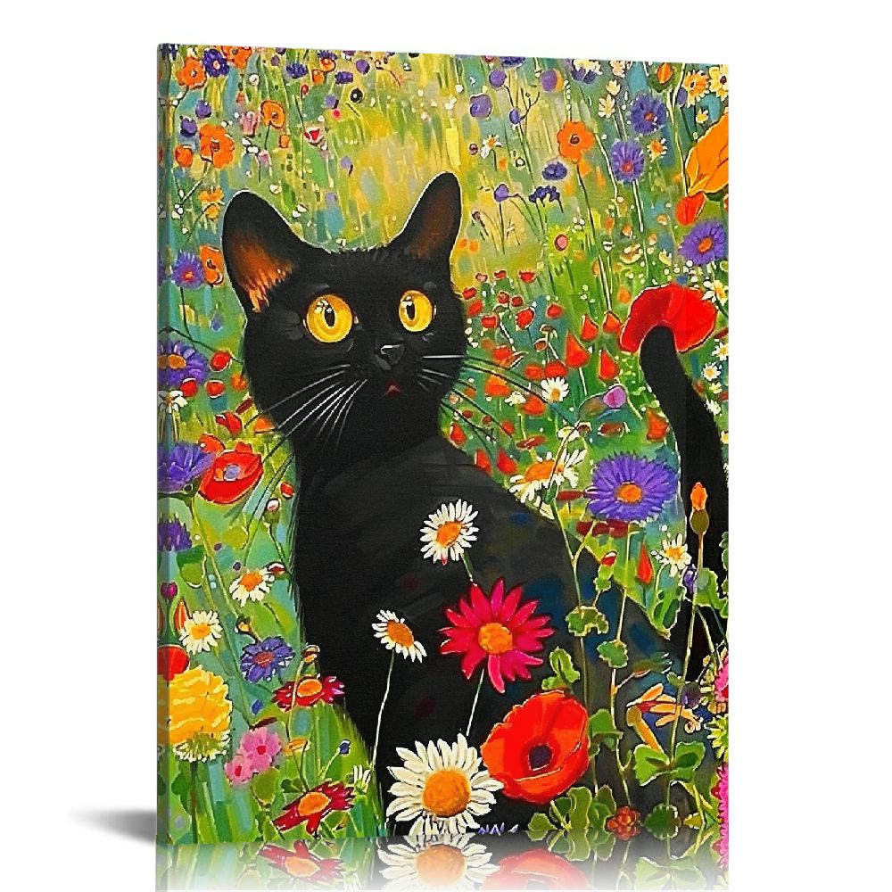 ALEPADNF Funny Cute Black Cat Wall Art Cat In Famous Gustav Klimt 