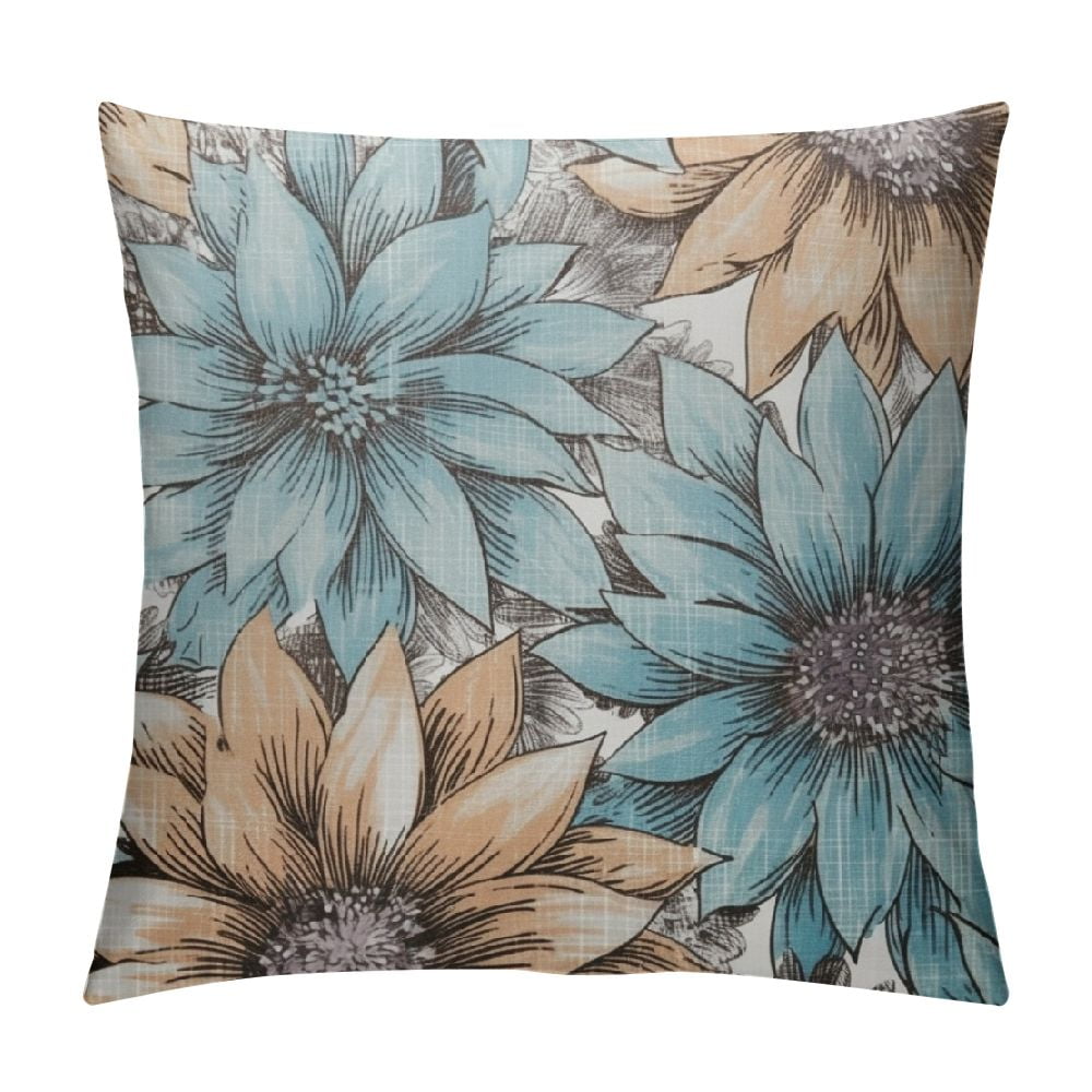ALEPADNF Light Blue and Brown Pillow Covers Retro Sunflower Flowers
