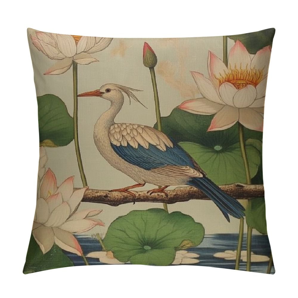 ALEPADNF Lily Nymphaea Pad Pistachio Throw Pillow Cover Chinoiserie ...