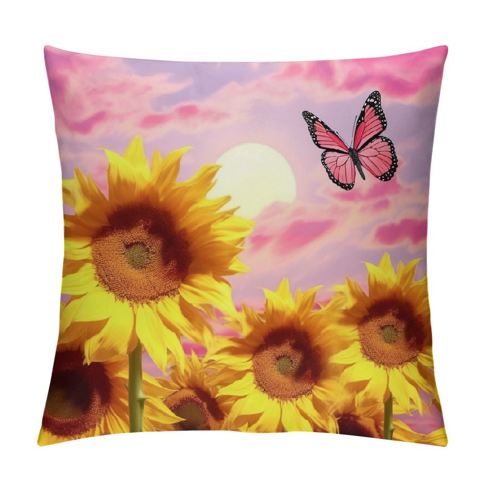 ALEPADNF Sunflower Pink Butterfly Home Decor Pillow Cover Living Room