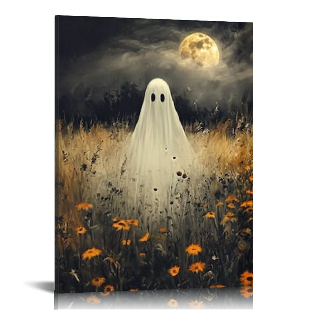 ALEPADNF Vintage Halloween Canvas Wall Art Ghost in the Pumpkin Field ...