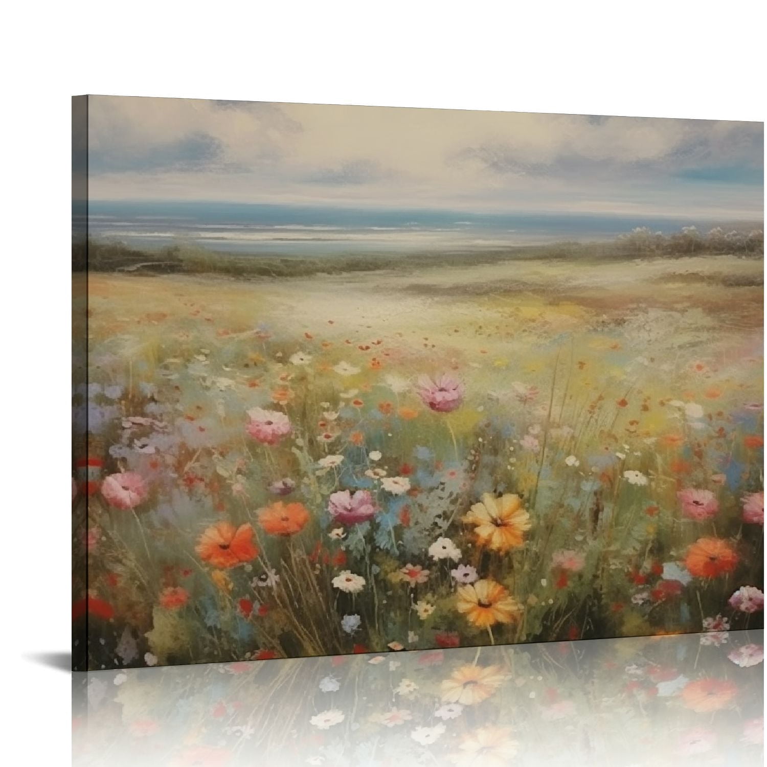 ALEPADNF Vintage Landscape Wall Art Wildflower Field Canvas Print ...