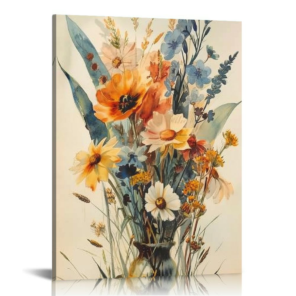 ALEPADNF Vintage Wildflower Canvas Wall Art Neutral Minimalist