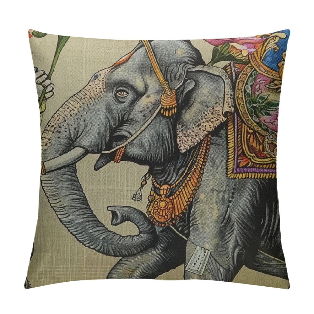 ALEPADNF Watercolor Elephant with Jockey Pillow Cover Traditional ...