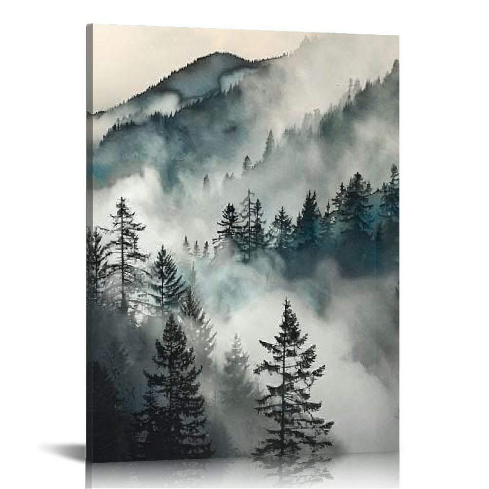 ALEPADNF Watercolor Misty Forest Canvas Wall Art Set, Nature Landscape ...