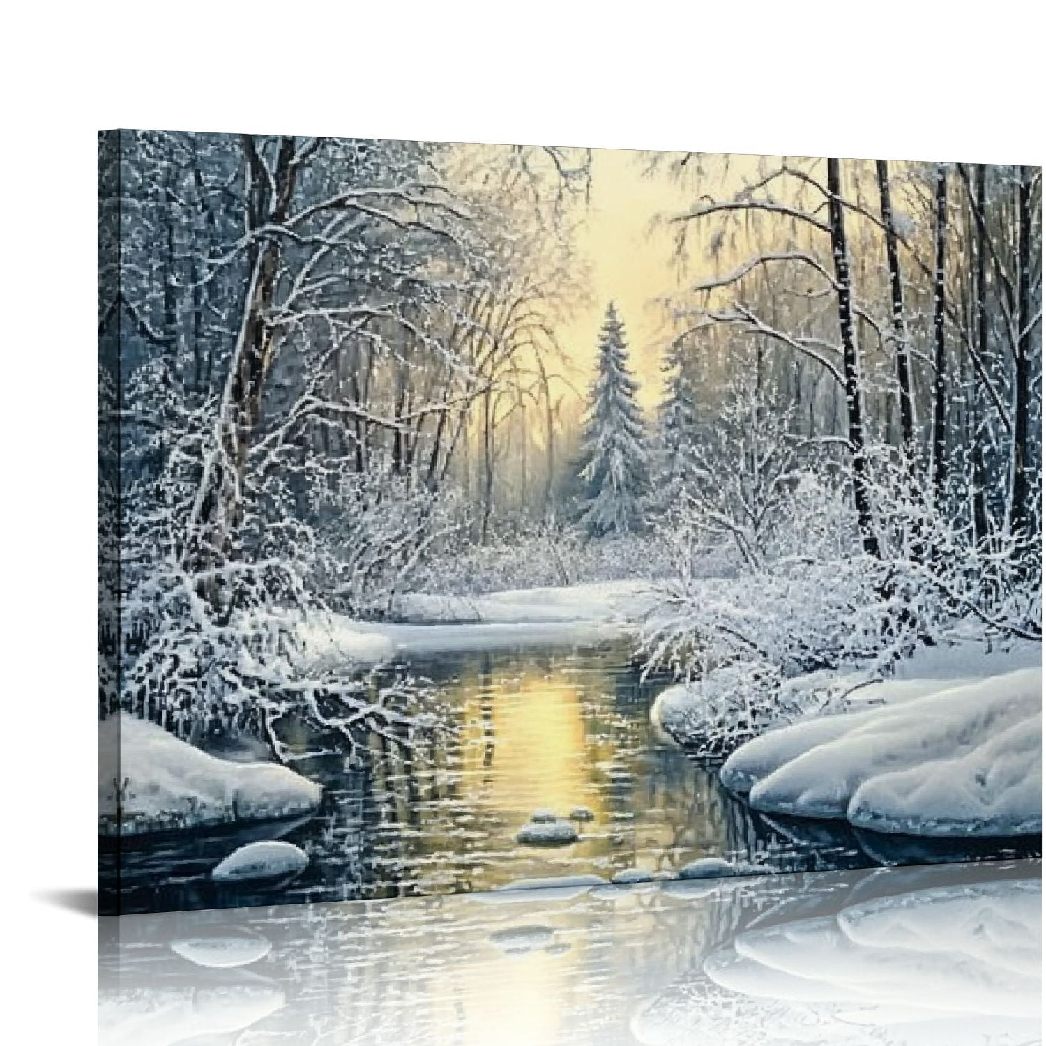 ALEPADNF Winter Snow Canvas Wall Art Sunrise Forest Tree with River Nature  Landscape Painting Prints Frozen Lake Wilderness Illustrations Scene Poster  for Modern Home Living Room 16x12in - Walmart.com, image size:1500x1500