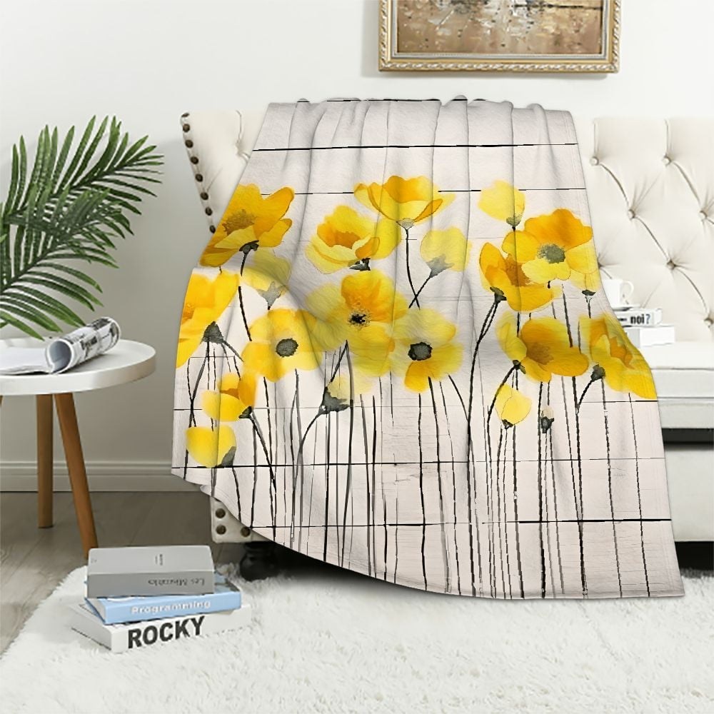 ALEPADNF Yellow Flowers Cozy Blanket Soft Warm Throw Blanket for All Seasons Gifts 60x80in