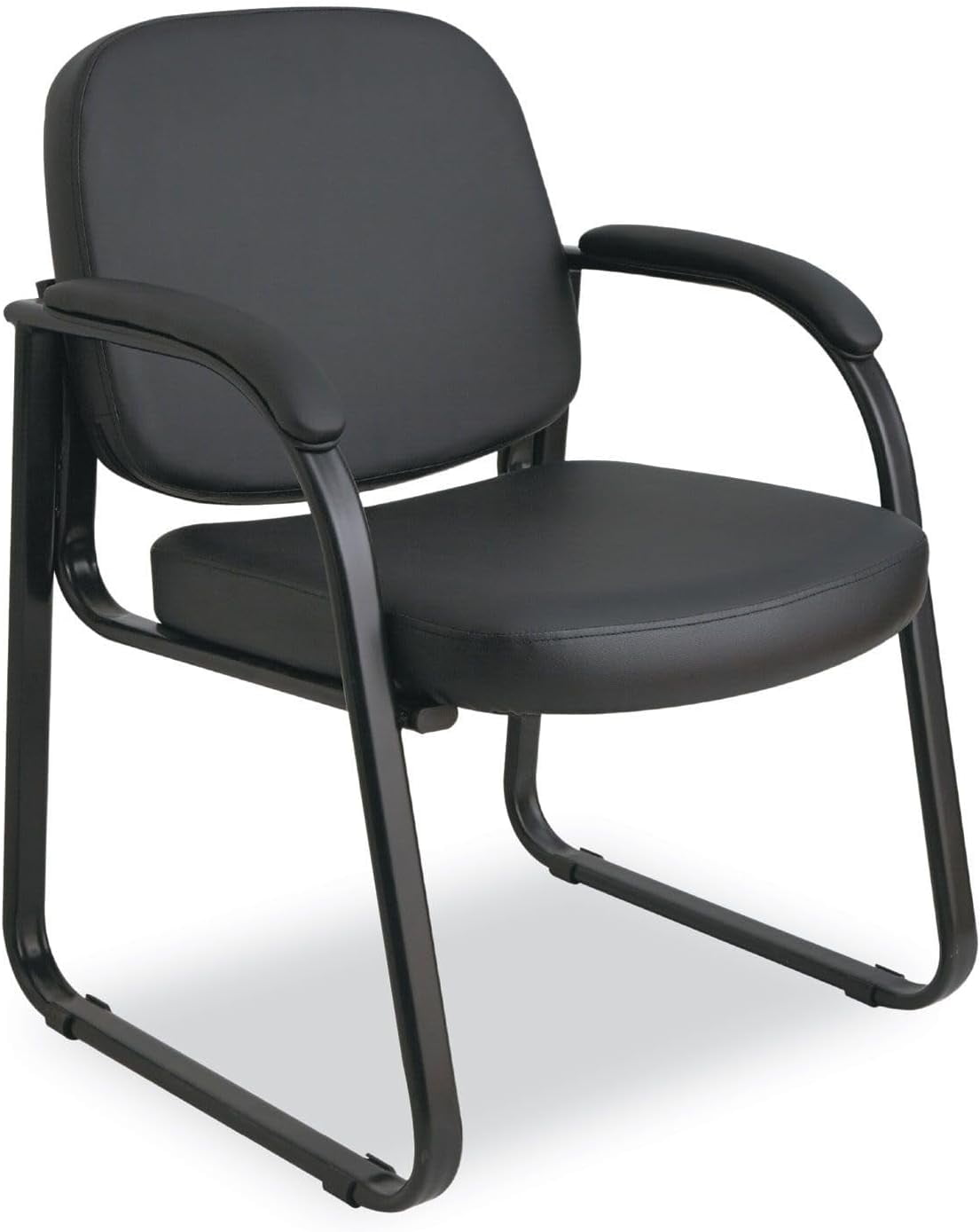 Madaris Black Bonded Leather Guest Chair with Mahogany Wood Trim