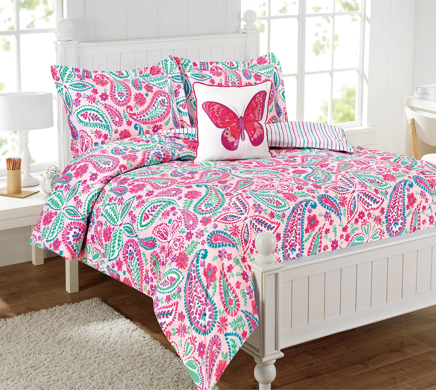 Full Pink Microfiber Reversible Kids Comforter Set