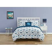 ALEX + BELLA Dino Chambray Microfiber/Polyester Bedding Set, Twin, Dark Blue, 3-Piece