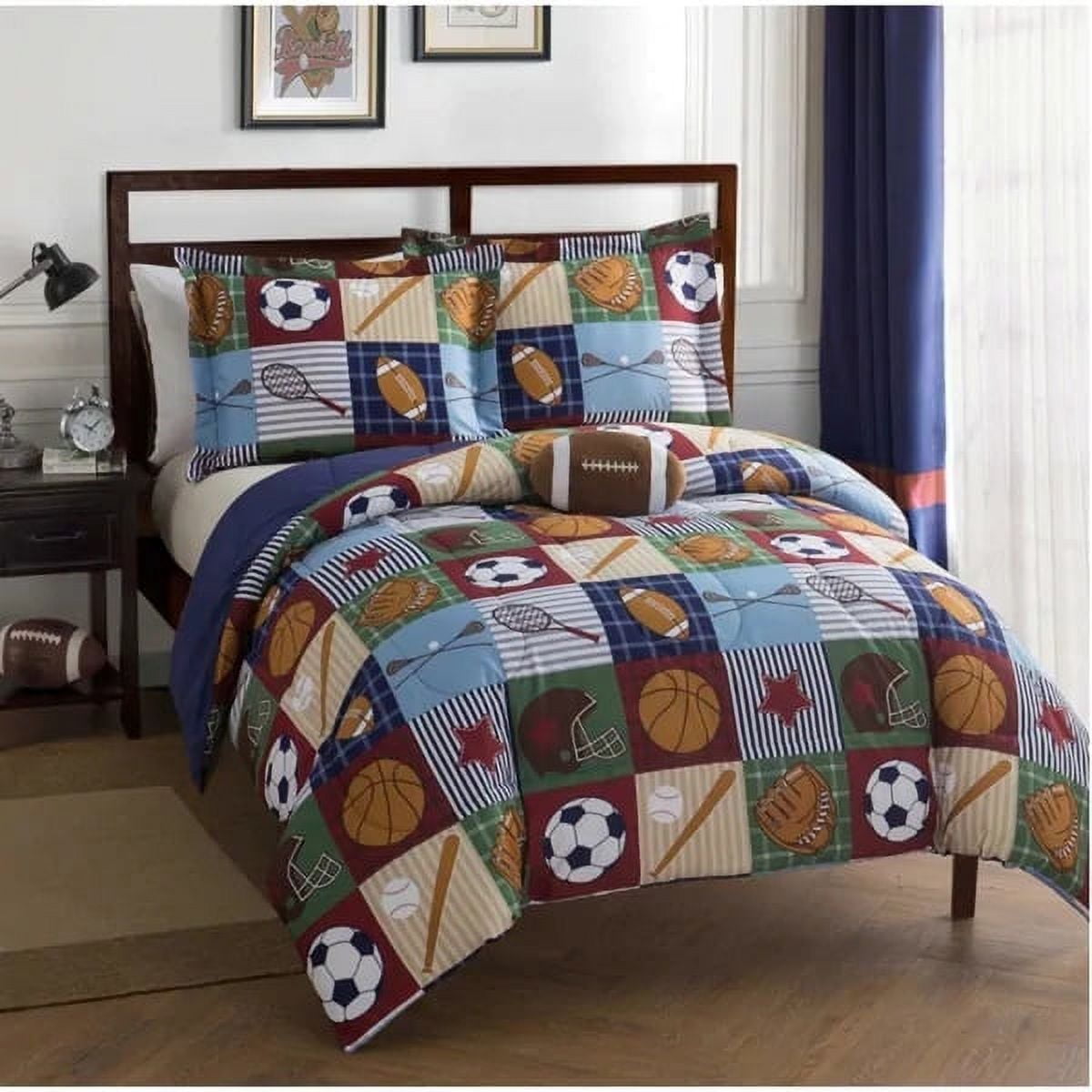 Navy Sports-Themed Microfiber Full Comforter Set with Pillow