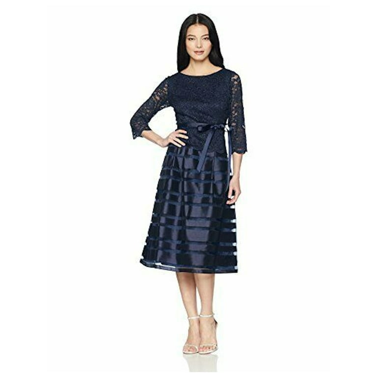 ALEX EVENINGS 209 Womens New Navy Patterned Lace Fit Flare Dress 16 B B