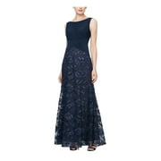 ALEX EVENINGS PETITE Womens Navy Stretch Zippered Embellished Skirt Sleeveless Boat Neck Full-Length Formal Gown Dress Petites 6P