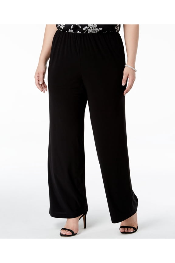 WOMAN Womens Black Wear To Work Straight leg Pants Plus 1X