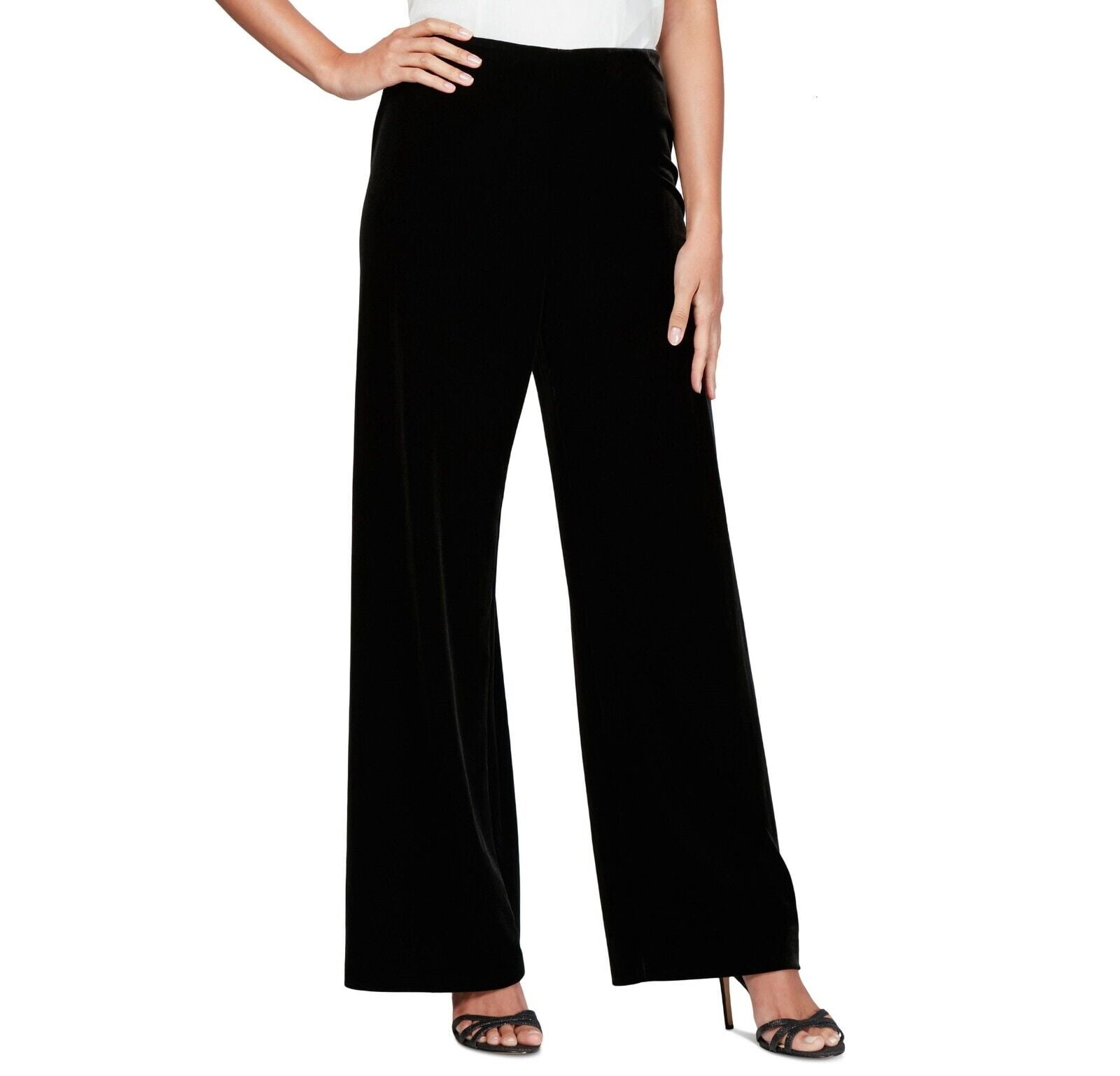 ALEX EVENINGS Women's Velvet FlatFront PullOn Pants Black B4HP