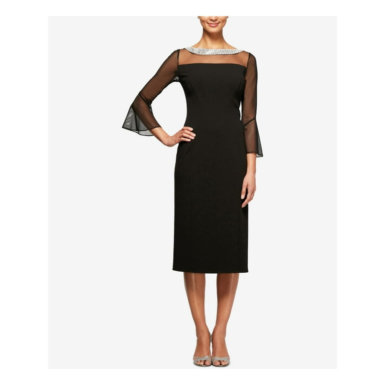 ALEX EVENINGS Womens Black Bell Sleeve Knee Length Sheath Cocktail Dress 14 Walmart