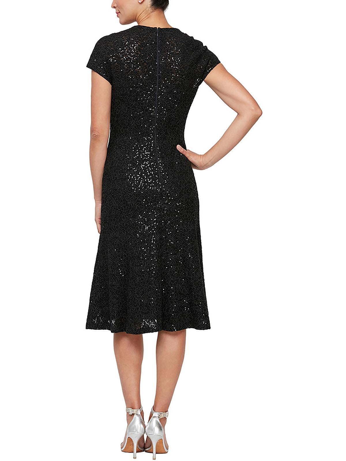 ALEX EVENINGS Womens Black Sequined Zippered Sheer Textured Lined