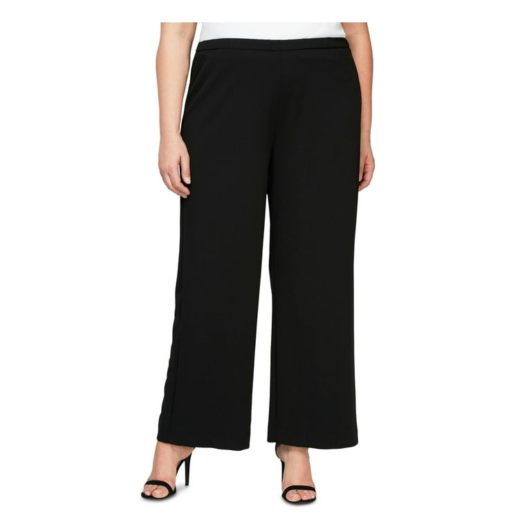 ALEX EVENINGS Womens Black Stretch-crepe Wide Leg Evening Pants Plus Size:  3X